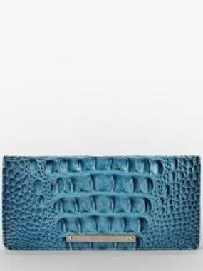 Brahmin Ady Bermuda croc embossed blue ombre leather wallet